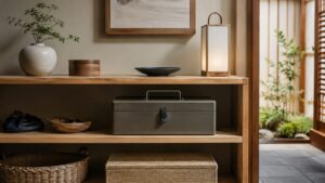 玄関収納になじむシンプルな工具箱とナチュラルなインテリア