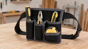 ドライバーやペンチ、メジャーを整理して入れた小型腰袋