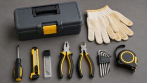5000円以内でそろえやすい基本工具セットと工具箱を並べた写真