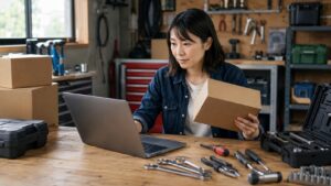 工具通販で購入前に送料や商品内容を確認する日本人女性