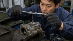 逆タップとタップハンドルで折れたボルトを抜く日本人男性