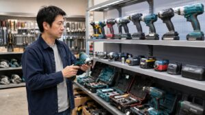 工具買取王国のオンライン在庫を意識して中古工具を比較する日本人男性