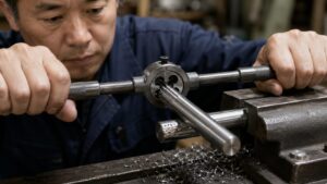 丸ダイスで金属棒におねじを加工する日本人職人