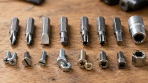 プラスや六角やトルクスなど工具ビットの先端形状を比較する写真