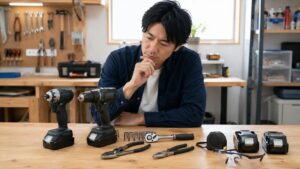 工具ランキングを参考に電動工具やハンドツールを比較する日本人男性
