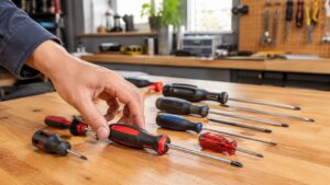 ベッセル工具の選び方をイメージした作業台に並ぶ複数のドライバー