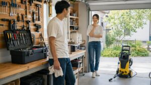 工具レンタルと購入を使い分けるためのガレージ収納風景
